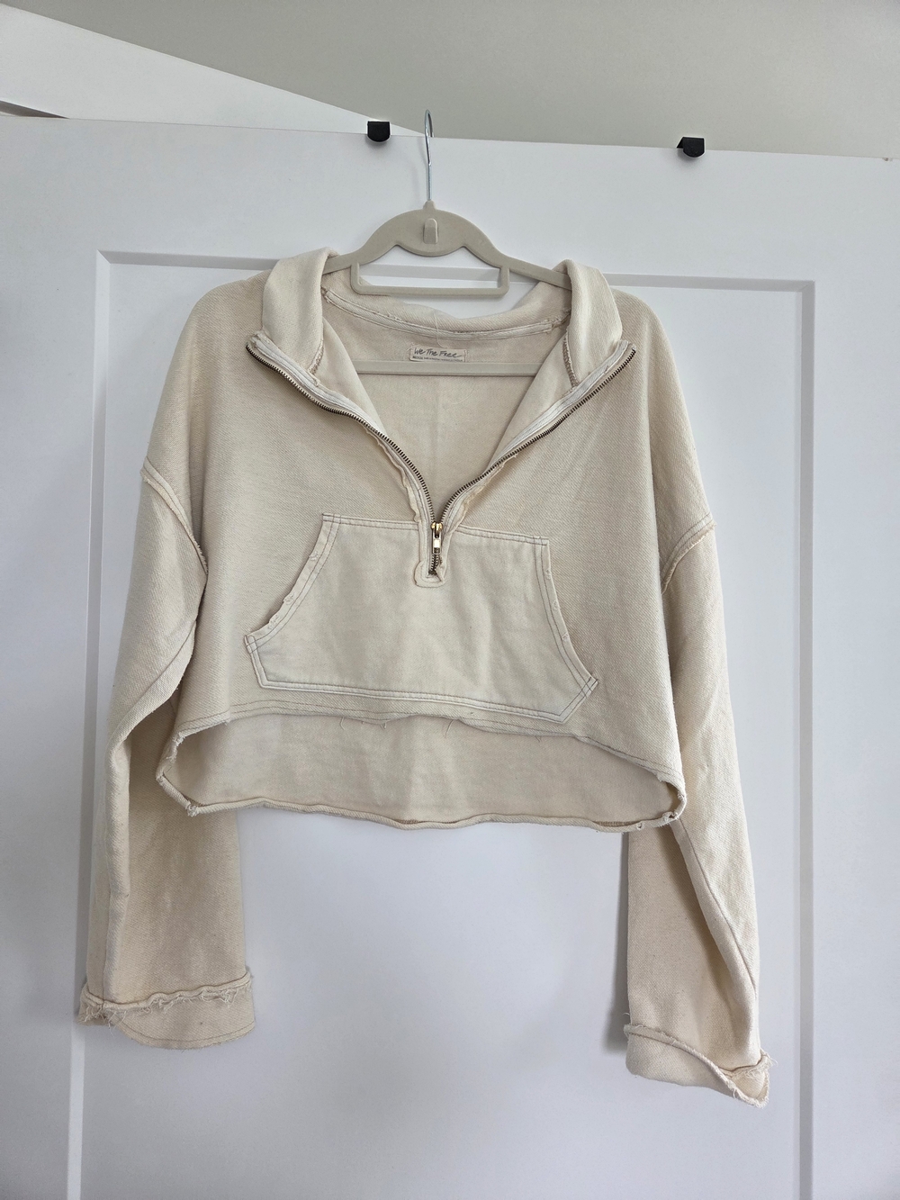 Free People Cropped Half-Zip Pullover Sweatshirt - Cream